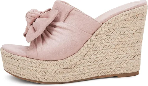 Vista 4 de PiePieBuy Alpargatas de plataforma para mujer, sandalias de cuña con lazo y puntera abierta