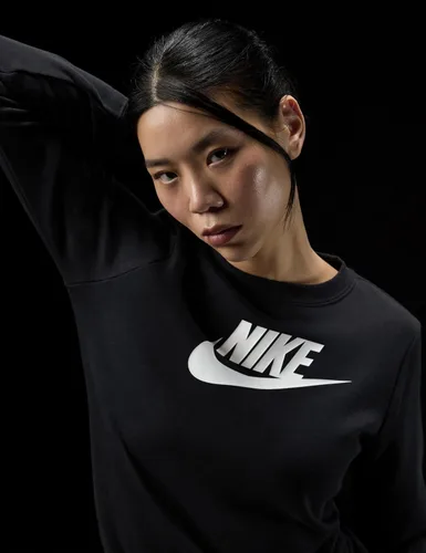 Vista 2 de Nike Sudadera deportiva de forro polar con logotipo y cuello redondo para mujer