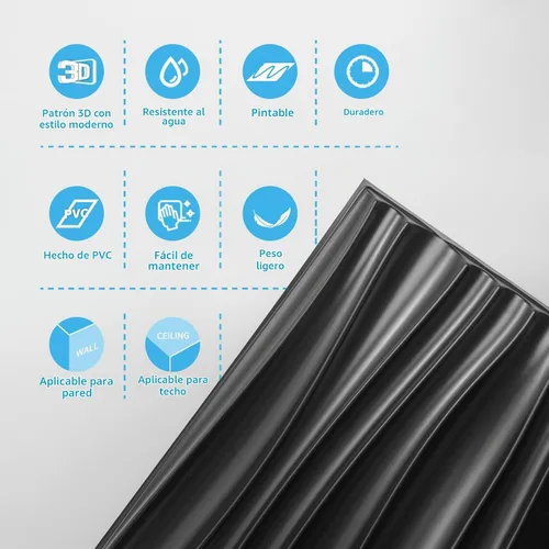 Vista 9 de Art3d - 24 paquetes de paneles de pared 3D para decoración interior del hogar, paneles de acento de pared texturizados ondulados de PVC para sala