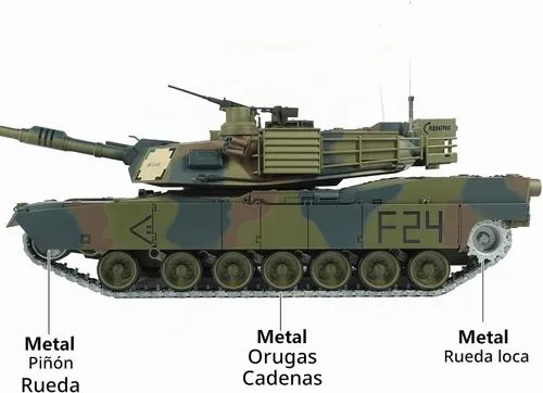 Vista 2 de Heng Long Edición Modificada 1/16 2.4ghz tanque de control remoto M1A2 Abrams de EE. UU. en color camuflaje (torreta giratoria de 360 grados)