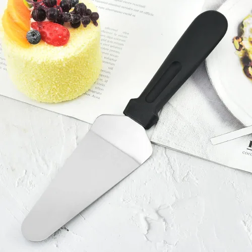 Vista 2 de Pala de acero inoxidable para tartas, antideslizante, fácil de agarrar, mango de plástico triangular para hornear, fácil de agarrar, espátula
