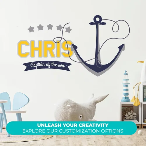 Vista 2 de Calcomanías de pared de anclaje personalizadas para bebé niño, nombre personalizado para decoración de pared de guardería, calcomanía de pared