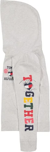 Vista 2 de Tommy Hilfiger Sudadera con logotipo para niña, sudadera con capucha de forro polar con cremallera completa frontal y bolsillos