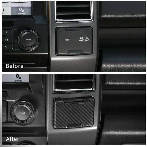 Vista 8 de Voodonala para Ford F150 2015-2020 Ribete de salida eléctrica central de fibra de carbono negro con tapa para encendedor para Ford F150 2015-2020
