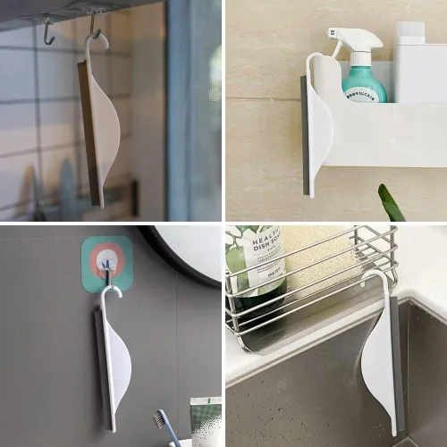 Vista 5 de Pequeño espejo de ducha de baño con gancho para colgar, mini espátula de silicona para encimera de cocina, herramienta limpiadora