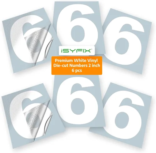 Vista 14 de iSYFIX - Calcomanías de vinilo blancas con número 0 (cero) - Juego de 6 unidades de 1.5 pulgadas autoadhesivas - Decalcomanías premium troqueladas