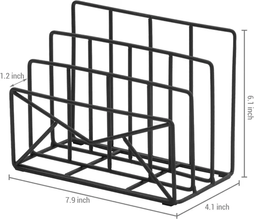 Vista 5 de MyGift Clasificador de correo de escritorio independiente de alambre de metal negro moderno de 3 ranuras con diseño de sobre, organizador