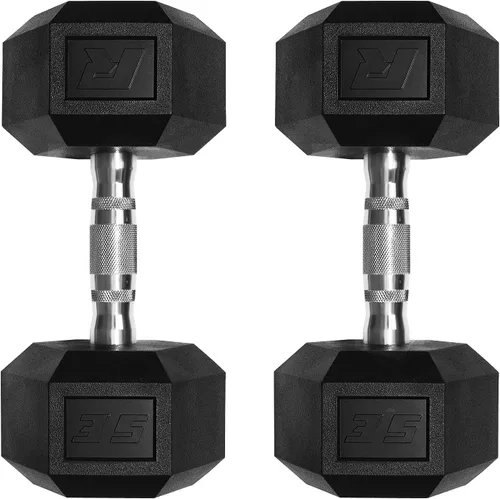 Vista 24 de RitFit Juego de mancuernas hexagonales revestidas de PVC de 5 a 650 libras con estante opcional para gimnasio en casa, peso de mano con mango