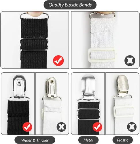 Vista 7 de Abrazaderas de sábana, tirantes en triángulo ajustable elástico, correas con clip para sábanas, fundas de colchón, almohadón de sofá