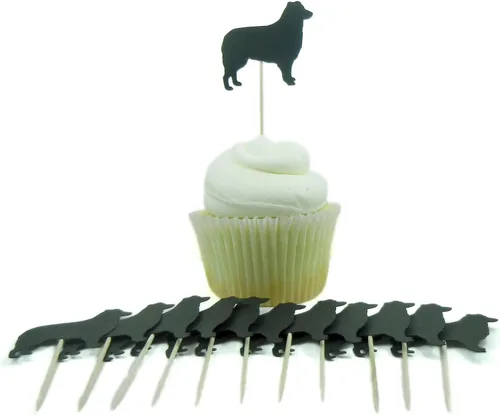 Vista 6 de Juego de 12 adornos para cupcakes de pastor alemán Decoración de pastel de perro negro hecho a mano Decoración de fiesta de cumpleaños