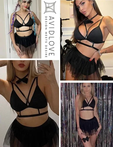 Vista 6 de Avidlove Lencería para mujer con tiras y falda conjunto de gargantilla extraíble S-XXL