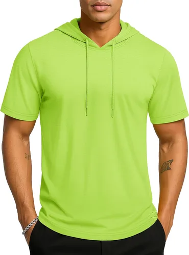 Vista 17 de TACVASEN Short Sleeve Hoodies for Men Cotton Hoodies Summer Sweatshirt Lightweight Breathable Workout Shirts Pullover Verde militar