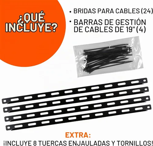Vista 6 de ECHOGEAR Kit de barra de acoplamiento de gestión de cables para rack, incluye 4 barras de amarre de 1U, 24 bridas de cremallera, 8 tuercas de jaula