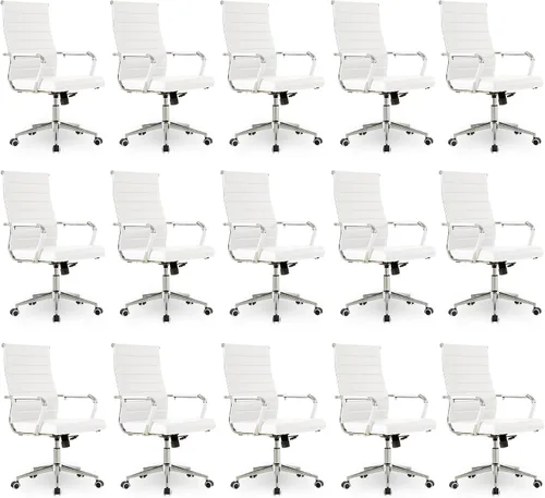 Vista 19 de Okeysen Office Desk Chair, Ergonomic Leather Modern Conference Room Chairs, Executive Ribbed Height Adjustable Swivel Rolling Chair for Home Office