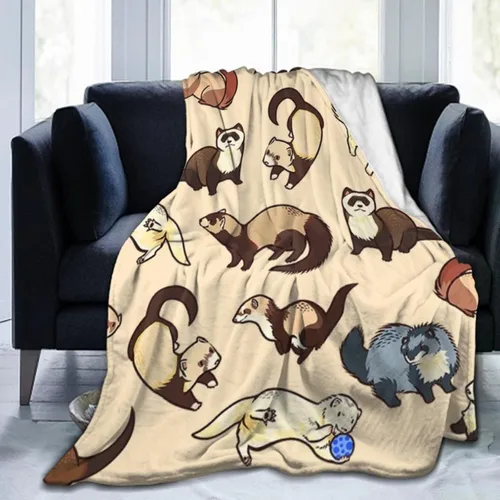 Vista 8 de Manta de viaje novedosa de hurón peludo, manta de microforro polar ultrasuave, manta de viaje grande para adultos, niños, mujeres, adolescentes