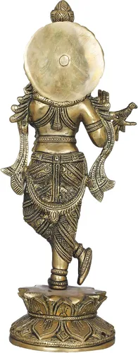 Vista 3 de Exotic India Krishna The Divine Flutist - Estatua de latón