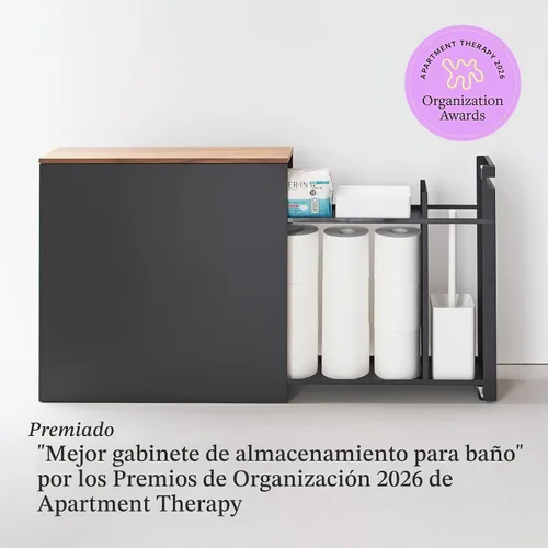 Vista 4 de YAMAZAKI Home Armario de almacenamiento extraíble para baño con parte Negro