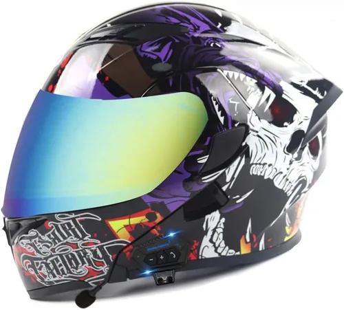 Vista 21 de Casco modular Bluetooth para motocicleta, aprobado por DOT, abatible, de cara completa, integrado, antivaho, doble visera, casco para motocicleta