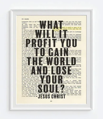 Vista 3 de What Will It Profit You To Gain the World and Lose Your Soul, cita de Jesucristo, Marcos 8:36, impresión de arte cristiano, sin marco, arte de pared