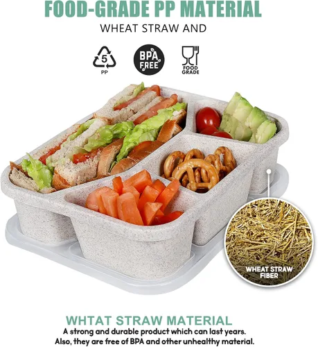 Vista 2 de Contenedores de preparación de comidas de 40 onzas con 4 compartimentos, 8 cajas de almuerzo Bento para niños