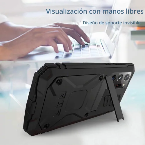 Vista 5 de Simicoo Funda de metal compatible con Samsung Note 20 Ultra con protector de pantalla militar, resistente a prueba de golpes, con soporte para Negro