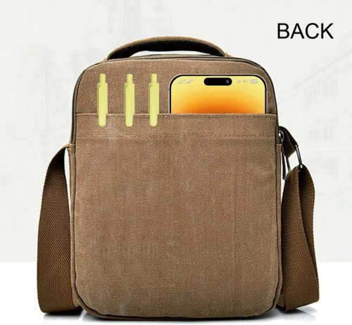 Vista 3 de Bolso bandolera para hombre, bolso cruzado de lona vintage, bolso de hombro, bolso pequeño para mujer, 8.8 x 11 x 3.5 pulgadas