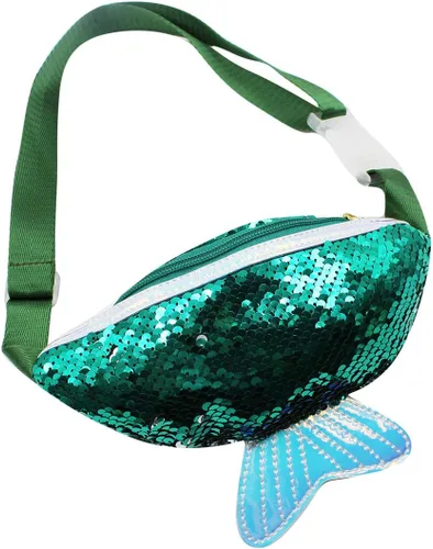 Vista 3 de JUMISEE Riñonera de lentejuelas brillantes para niños y niñas, bolsa de cintura holográfica con purpurina y cola de sirena, bolso cruzado, Verde