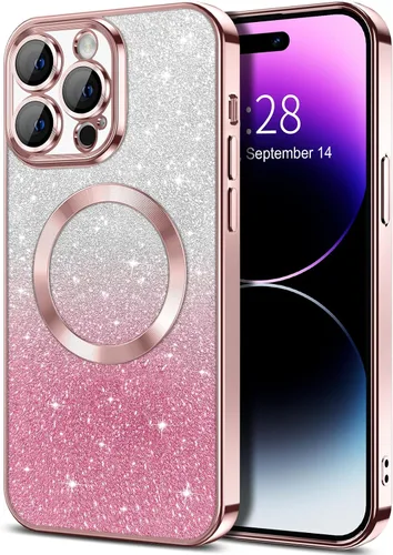 Vista 15 de Hython Funda para iPhone 13 Pro transparente con purpurina magnética [compatible con MagSafe] Protector completo de lente de cámara delgado