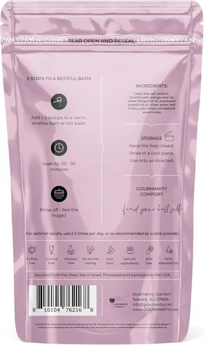 Vista 3 de Gourmanity Comfort - Sal de baño con cuchara de sal de baño, bolsa resellable de sales frescas perfumadas del mar muerto para remojar