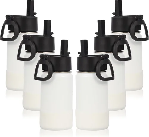 Vista 24 de Volhoply Botella de agua de acero inoxidable aislada de 14 onzas con tapa de pajita y funda de silicona, sin BPA, fácil de usar para niños y niñas