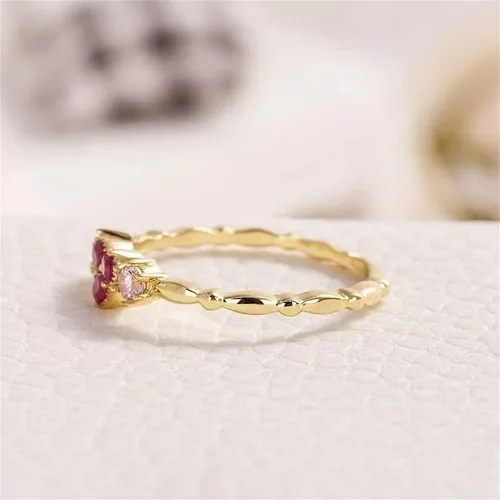 Vista 3 de Anillo de plata de ley 925 con diamantes brillantes, anillo de cóctel de rubí de oro de 18 quilates, con circonita cúbica en forma de corazón