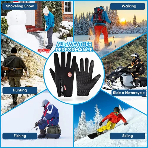 Vista 5 de Guantes térmicos antideslizantes e impermeables de invierno para hombres y mujeres, resistentes al viento, para clima frío, motociclismo, ciclismo