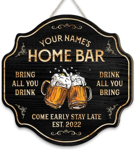 Vista 22 de Placa de pared personalizada con letrero de madera con texto en inglés "Welcome To Our Bar" (NO REAL CARVED), decoración de barra de sótano, sala