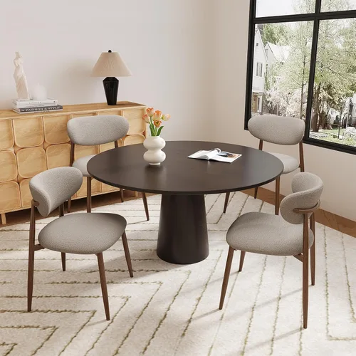 Vista 13 de MALOL Juego de 2 sillas de comedor tapizadas con respaldo curvo, color Beige