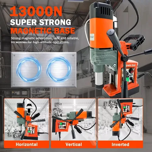 Vista 6 de Prensa de taladro magnética, 1400 W Mag taladro prensa con 2 pulgadas de diámetro. 2922lbf/13000N fuerza mag, máquina de perforación eléctrica