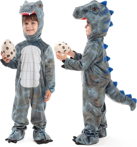 Vista 8 de Spooktacular Creations Disfraz realista de T.rex para Halloween, traje de dinosaurio con huevo Marrón
