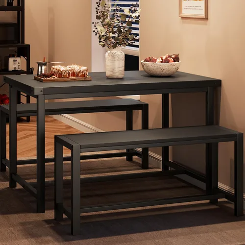 Vista 11 de IDEALHOUSE Juego de mesa de comedor para 4, mesa de cocina con 2 bancos tapizados, juego de mesa de comedor rectangular, juego de mesa de cocina