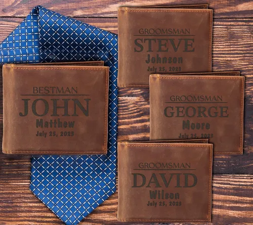 Vista 7 de Regalos personalizados para padrinos de boda, carteras personalizadas para hombres, regalos de padrino de boda para boda, carteras de cuero