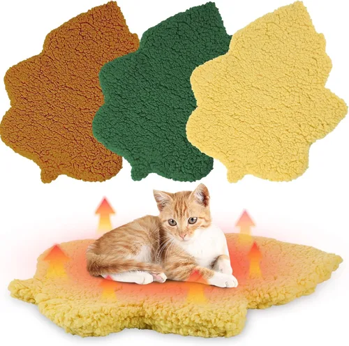 Vista 16 de Paquete de 3 camas autocalentables para mascotas con forma de hoja, autocalentable, tapete térmico lavable para erizo, conejo, planeador de azúcar