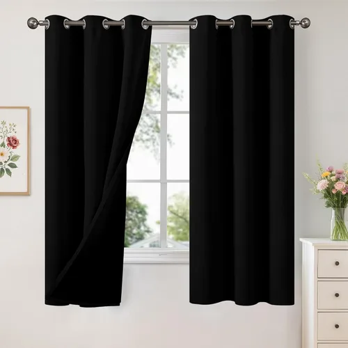 Vista 123 de YoungsTex - Cortinas 100% opacas para dormitorio, con aislamiento térmico y ojales, cortinas oscuras negras con capa pesada para ventana de sala