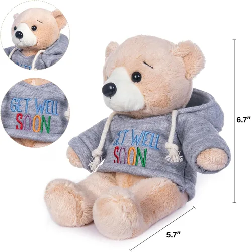 Vista 8 de My OLi Oso de peluche Get Well Soon de 7 pulgadas, animal de peluche con capucha, oso suave de recuperación rápida, felpa cómoda para visitas al