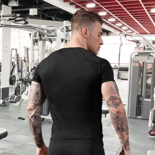 Vista 4 de Men's Compression Shirts Short Sleeve Athletic Workout Undershirts Quick Dry Base Layer Sports T-Shirts Running Tops