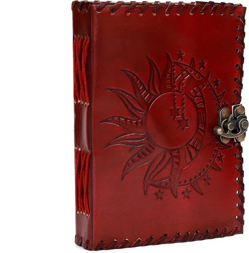 Vista 13 de Diario en relieve de Sun & Moon, diario de 240 páginas, diario vintage, diario Sun Moon, cuaderno de bocetos de cuero, cuaderno de cuero, diario