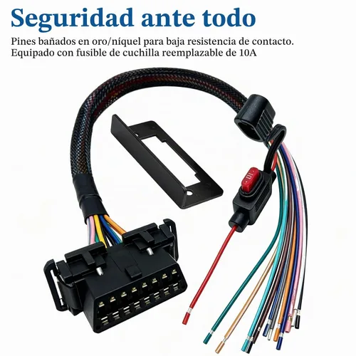 Vista 6 de Cable hembra de la coleta del puerto 16pin OBD2 OBDII con el fusible 10A