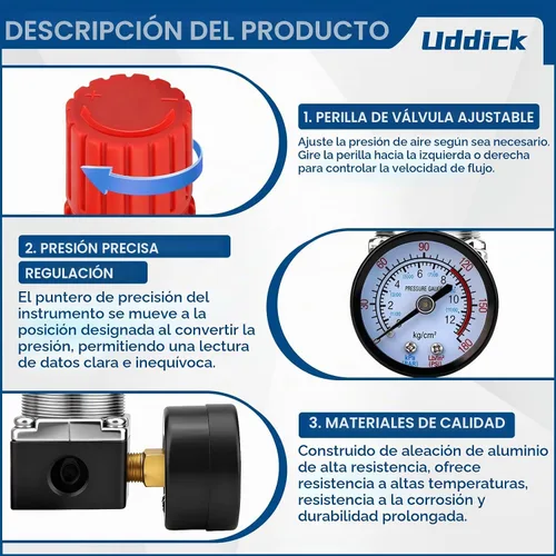 Vista 3 de Regulador de presión del compresor de aire 1/4 "Válvula de expansión neumática, válvula de control de presión con conexión 180psi 12bar