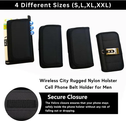 Vista 3 de Wireless City Funda horizontal de nailon resistente para teléfono con clip y bucle para cinturón, compatible con iPhone 13 Mini, 12 Mini, SE, XS, X