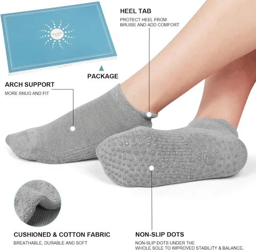 Vista 4 de Calcetines de pilates para mujer, calcetines acolchados antideslizantes para yoga, hospital, barras, deportes para el hogar, calcetines 24 pares