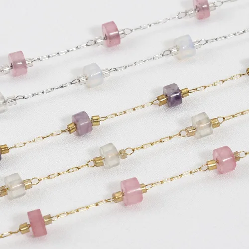 Vista 7 de GIOTEL Cadena de cuentas de piedra natural de acero inoxidable de 3.3 ft para pulseras hechas a mano, collares, collares, materiales de fabricación