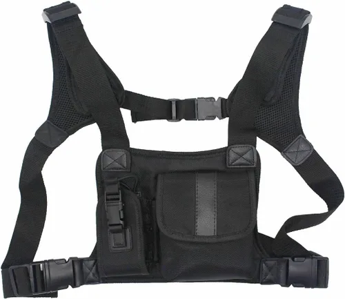 Vista 6 de Arnés de radio para el pecho, bolsa de bolsillo, chaleco para radio bidireccional (Rescue Essentials) (negro)