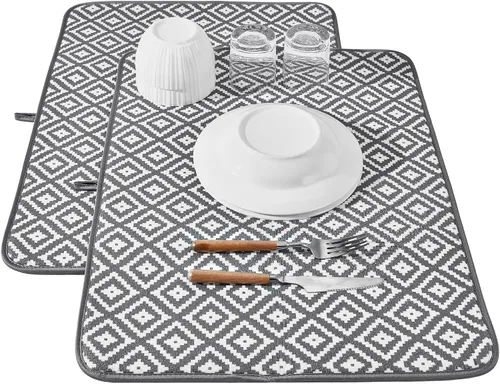 Vista 14 de Estera de secado de platos para cocina, paquete de 2, esteras de drenaje de platos de microfibra ultra absorbente de Subekyu, 19.2 por 15.8 pulgadas
